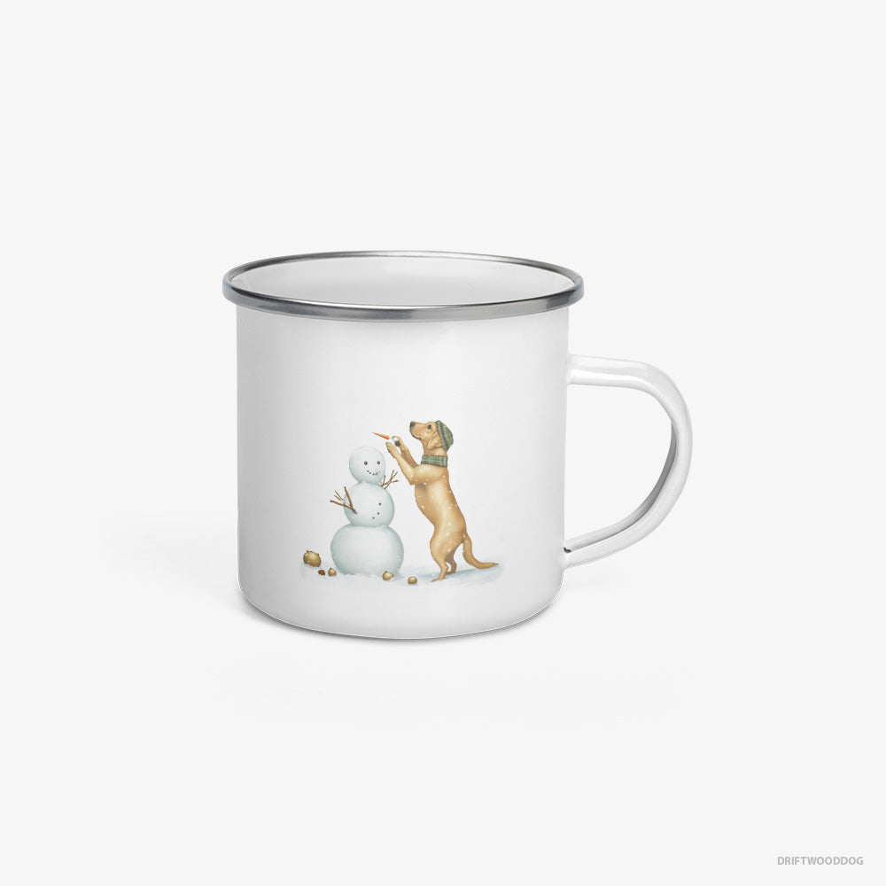 Labrador Retriever Making a Snowman Enamel Mug