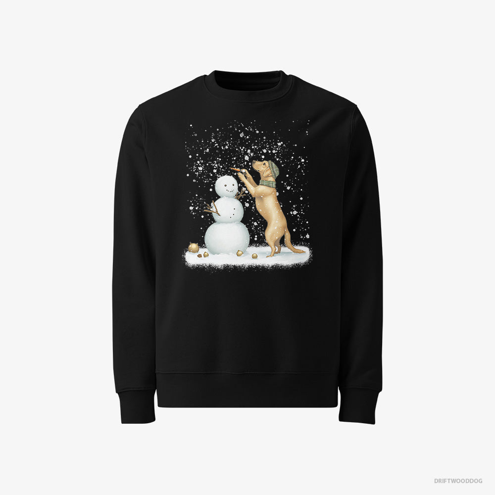 Labrador Retriever Sweatshirt – Men Black Sweatshirt Classic – Making a Snowman (on White Background)