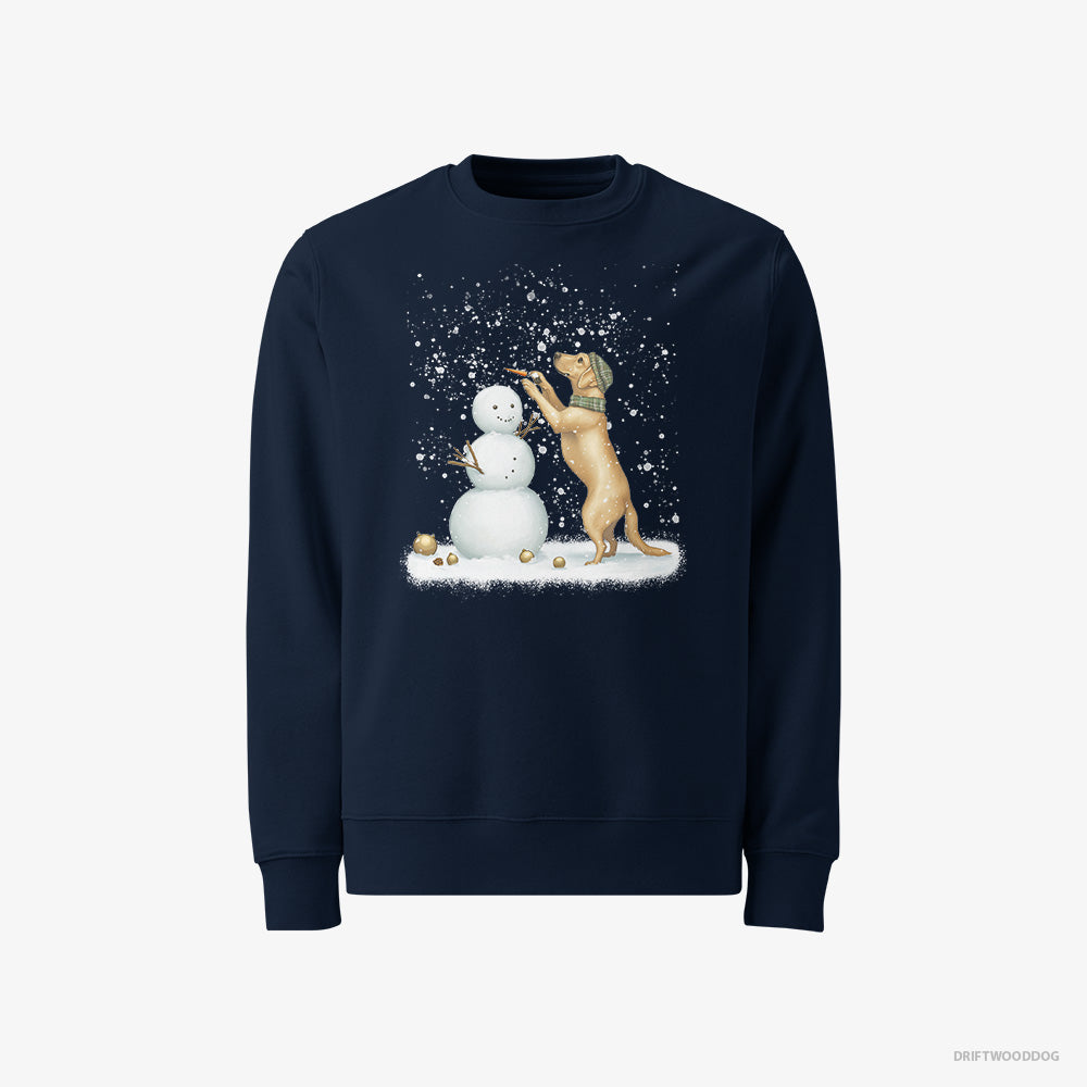 Labrador Retriever Sweatshirt – Men Navy Sweatshirt Classic – Making a Snowman (on White Background)