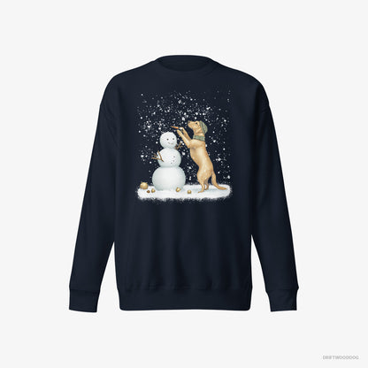 Labrador Retriever Making a Snowman Navy Sweatshirt