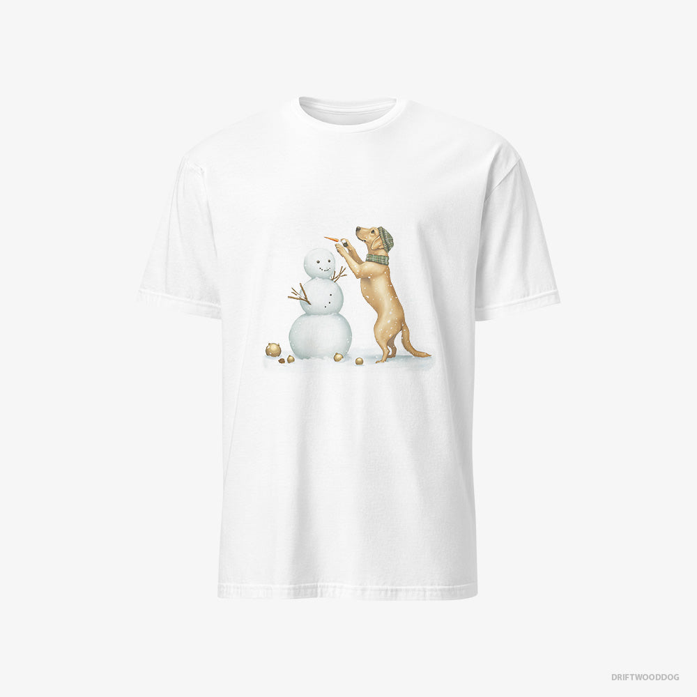 Labrador Retriever T-Shirt – Men White T-Shirt Classic – Making a Snowman (on White Background)