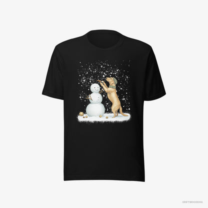 Labrador Retriever T-Shirt – Men Black T-Shirt Eco-Friendly – Making a Snowman (on White Background)