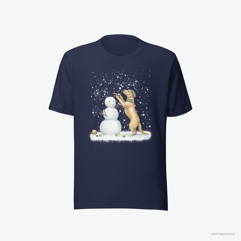 Labrador Retriever T-Shirt – Women Navy T-Shirt Eco-Friendly – Making a Snowman (on White Background)