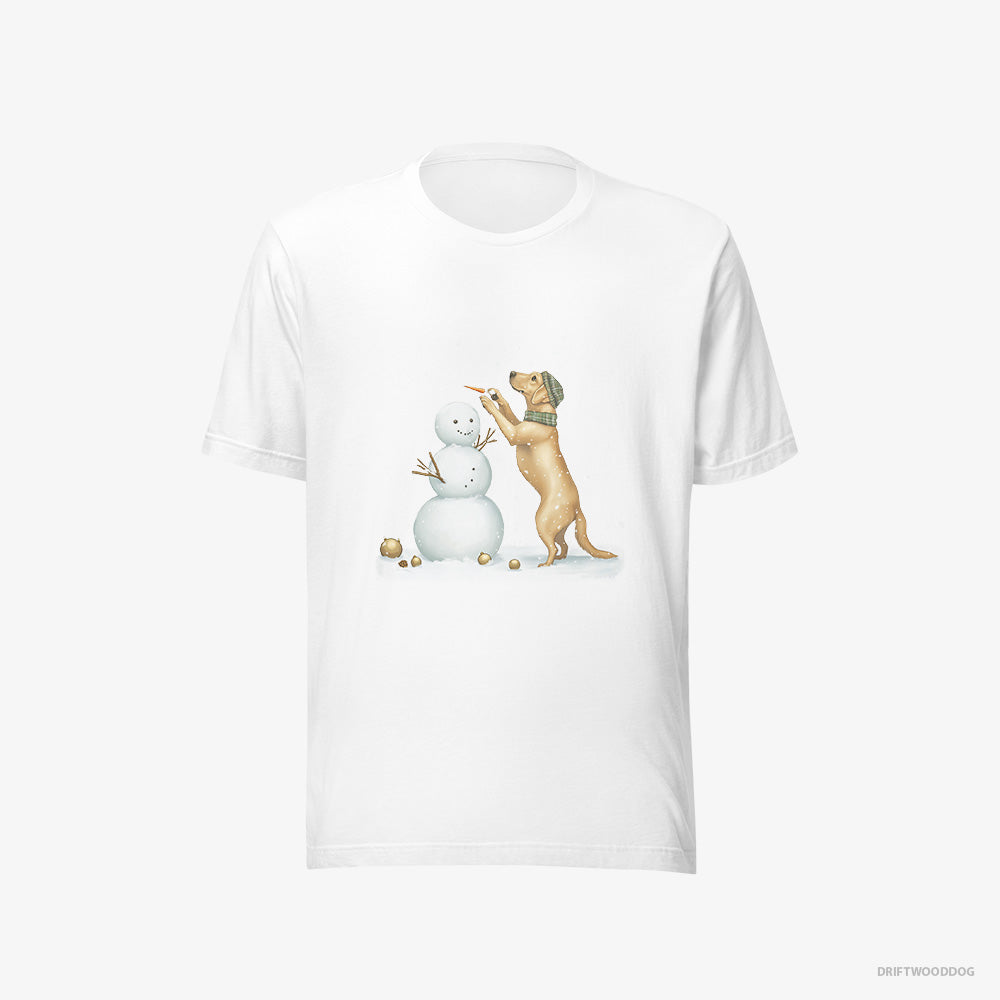 Labrador Retriever T-Shirt – Women White T-Shirt Eco-Friendly – Making a Snowman (on White Background)