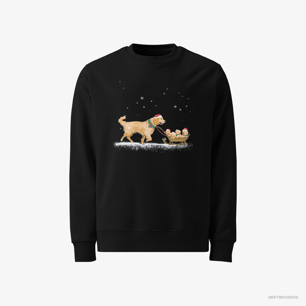 Golden Retriever Sweatshirt – Men Black Sweatshirt Classic – Giving Her Puppies a Sled Ride (on White Background)