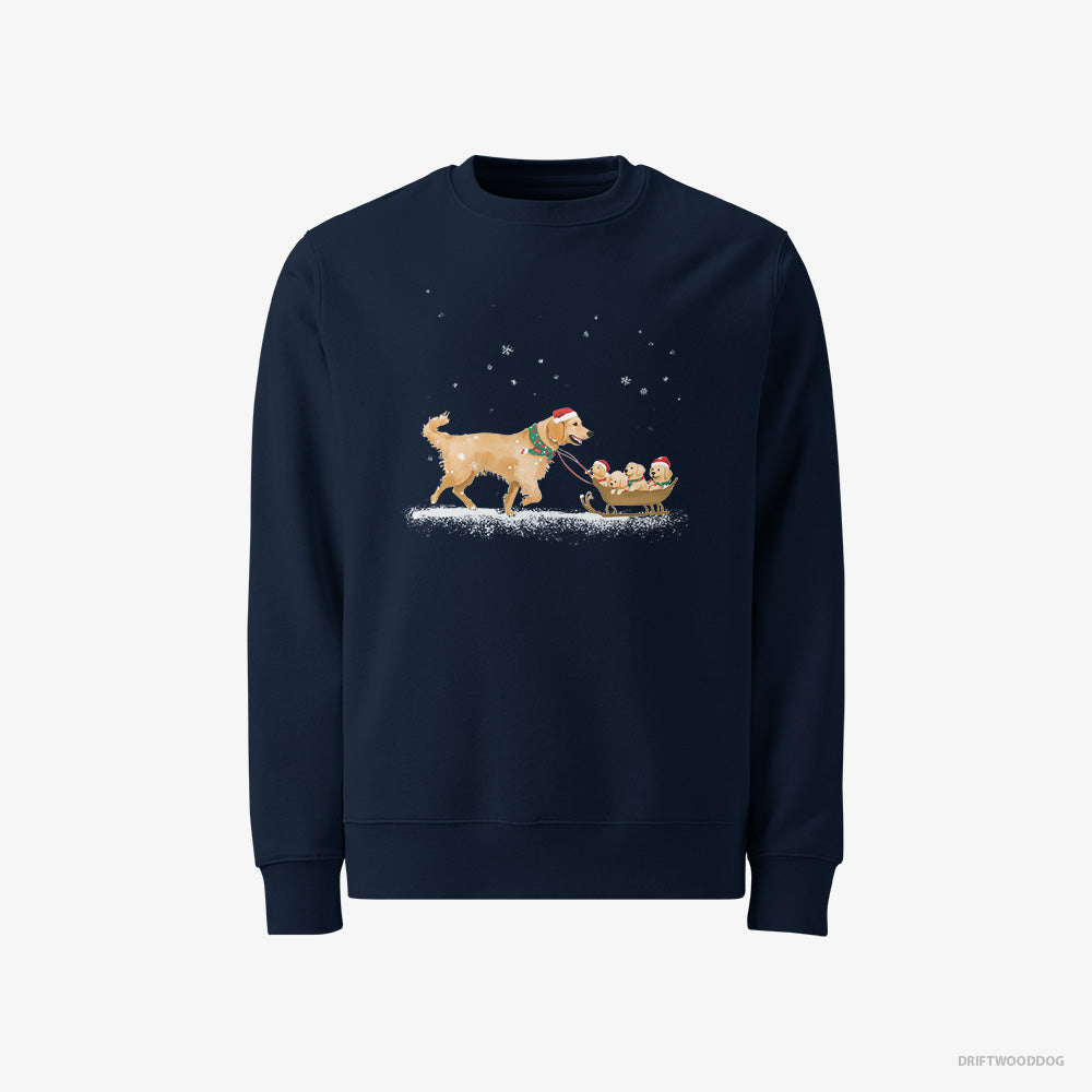 Golden Retriever Sweatshirt – Men Navy Sweatshirt Classic – Giving Her Puppies a Sled Ride (on White Background)