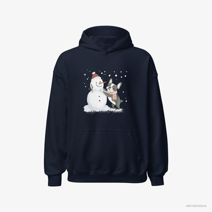 French Bulldog Shaping a Snowman Navy Hoodie