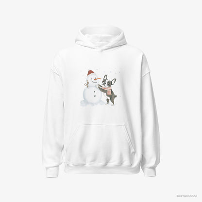 French Bulldog Shaping a Snowman White Hoodie