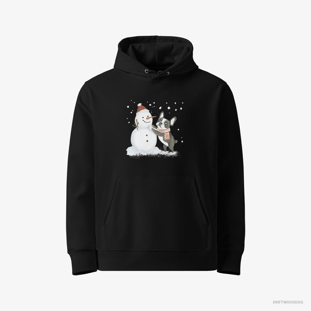 French Bulldog Shaping a Snowman – Men's Hoodie Black Eco – Eco-Friendly