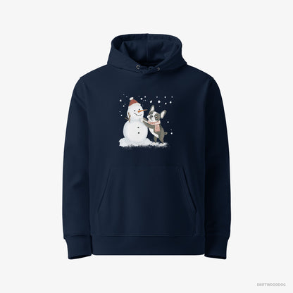 French Bulldog Shaping a Snowman Navy Hoodie