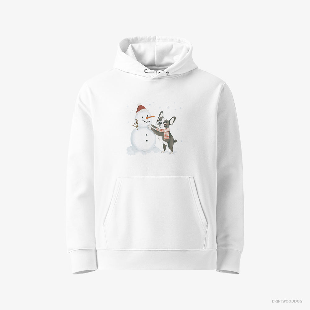 French Bulldog Hoodie – Women White Hoodie Eco-Friendly – Shaping a Snowman (on White Background)