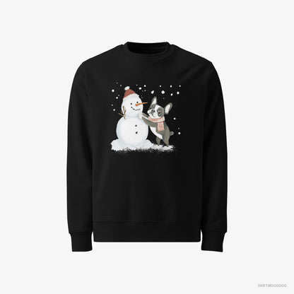 French Bulldog Sweatshirt – Men Black Sweatshirt Classic – Shaping a Snowman (on White Background)