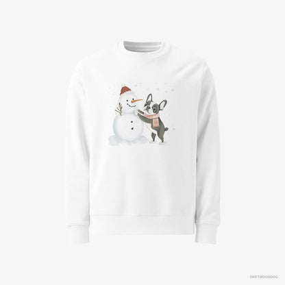 French Bulldog Shaping a Snowman White Sweatshirt