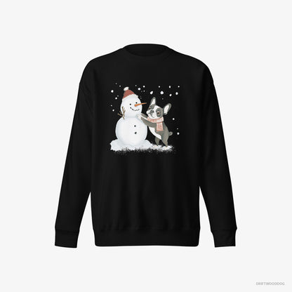 French Bulldog Shaping a Snowman Black Sweatshirt