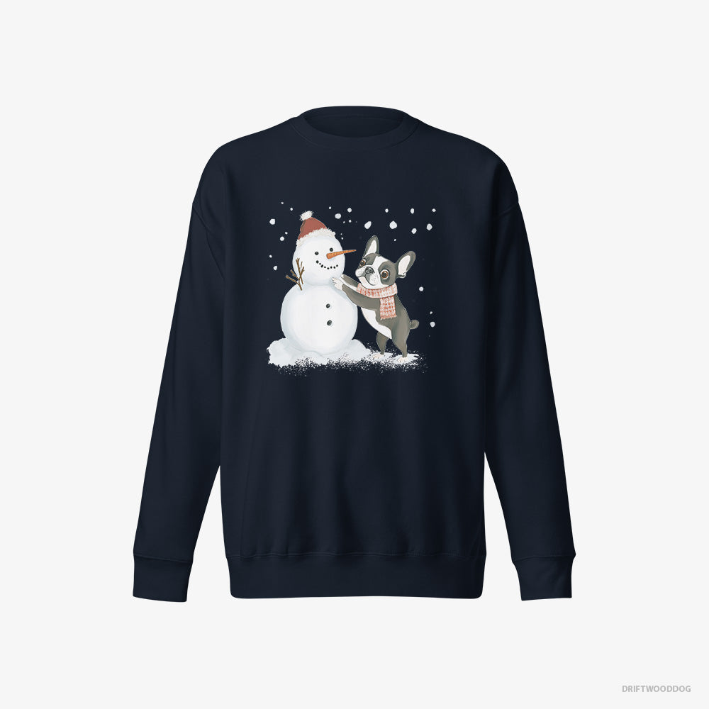 French Bulldog Shaping a Snowman – Men's Sweatshirt Navy Eco – Eco-Friendly