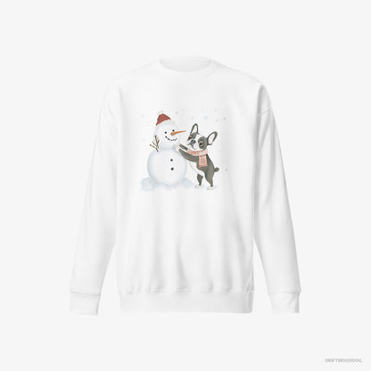 French Bulldog Shaping a Snowman White Sweatshirt