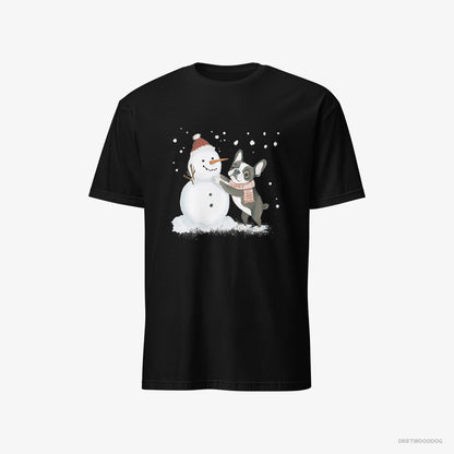 French Bulldog Shaping a Snowman Black T-Shirt