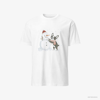 French Bulldog Shaping a Snowman White T-Shirt