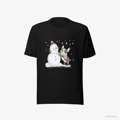 French Bulldog Shaping a Snowman Black T-Shirt