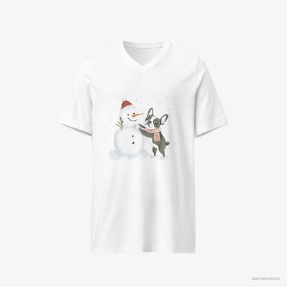 French Bulldog Shaping a Snowman White T-Shirt