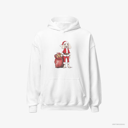 Poodle Hoodie – Men White Hoodie Classic – Dressed as Santa with a Bag of Cookies (on White Background)