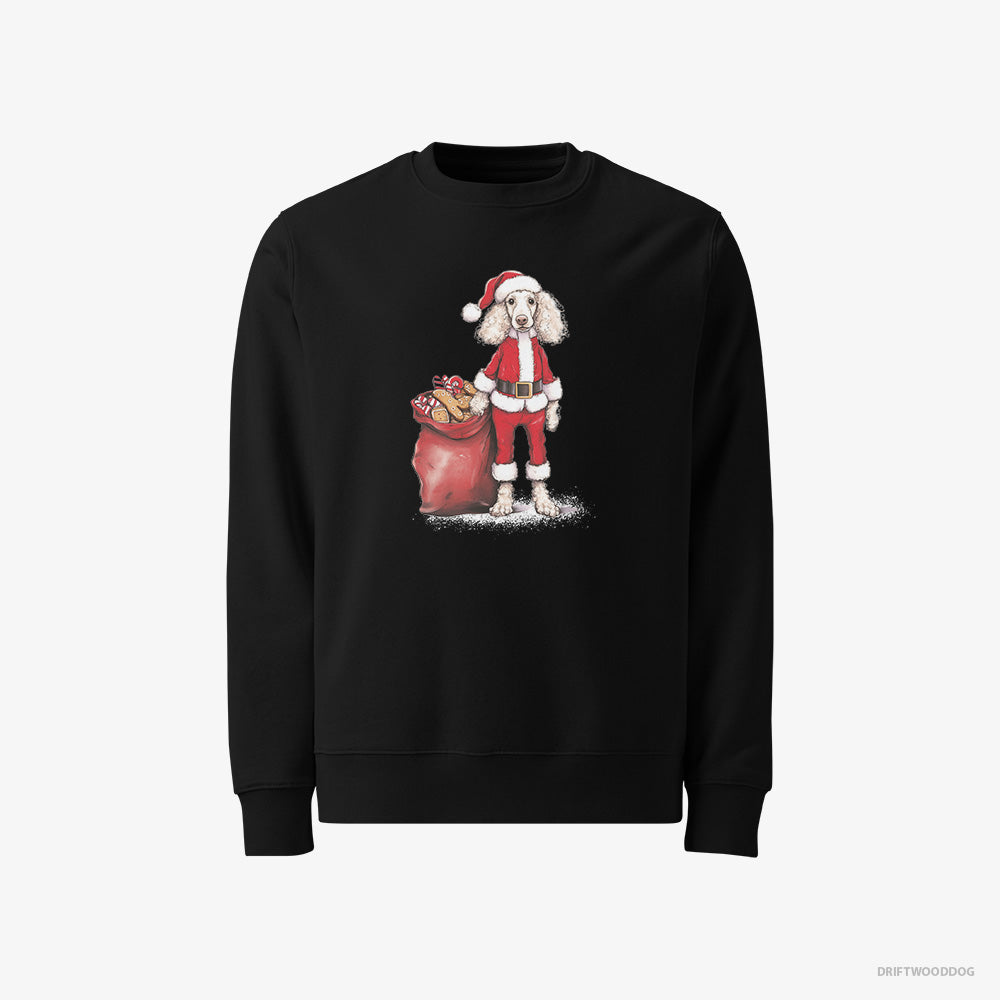 Poodle Sweatshirt – Men Black Sweatshirt Classic – Dressed as Santa with a Bag of Cookies (on White Background)