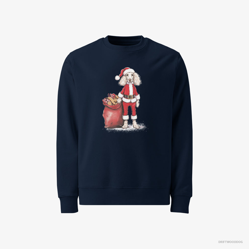 Poodle Sweatshirt – Men Navy Sweatshirt Classic – Dressed as Santa with a Bag of Cookies (on White Background)