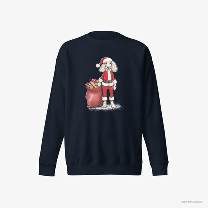 Poodle Dressed as Santa with a Bag of Cookies Navy Sweatshirt