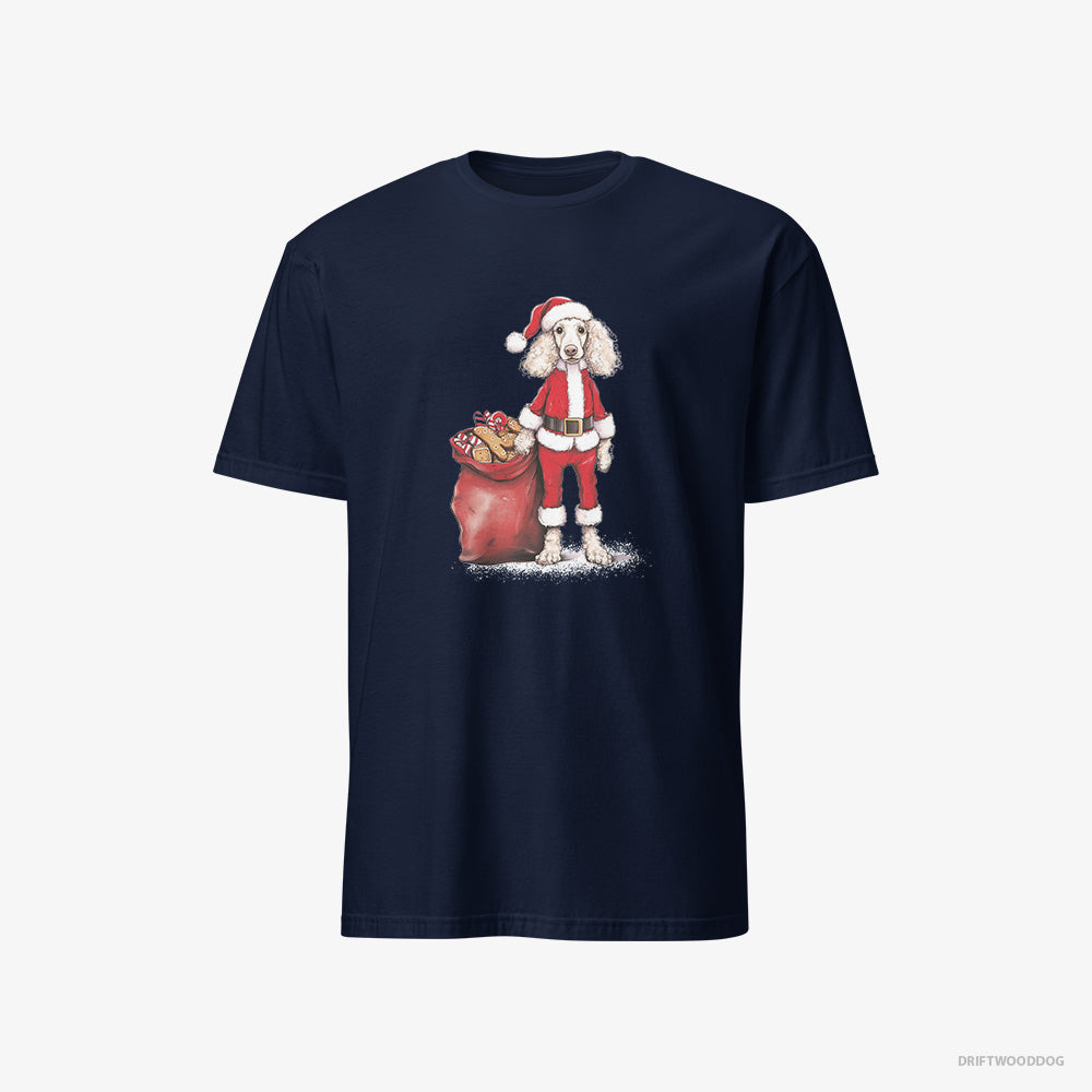 Poodle T-Shirt – Men Navy T-Shirt Classic – Dressed as Santa with a Bag of Cookies (on White Background)