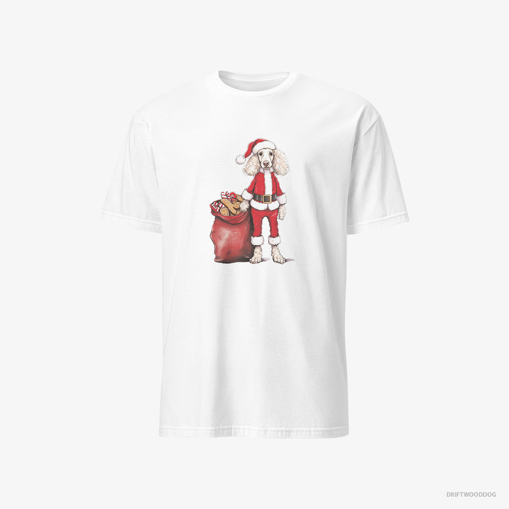 Poodle T-Shirt – Men White T-Shirt Classic – Dressed as Santa with a Bag of Cookies (on White Background)