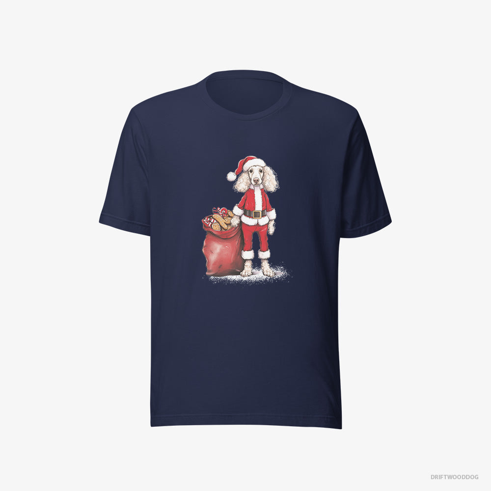 Poodle T-Shirt – Men Navy T-Shirt Eco-Friendly – Dressed as Santa with a Bag of Cookies (on White Background)