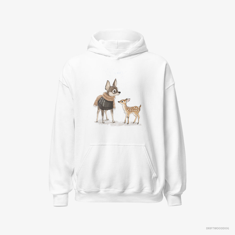 Chihuahua Hoodie – Men White Hoodie Classic – and a Baby Reindeer Together (on White Background)