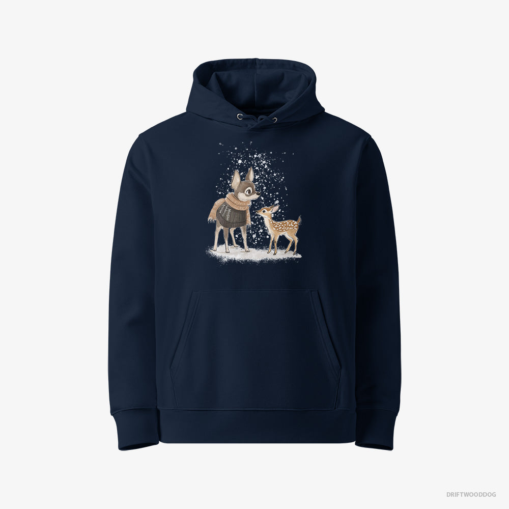 Chihuahua Hoodie – Women Navy Hoodie Eco-Friendly – and a Baby Reindeer Together (on White Background)