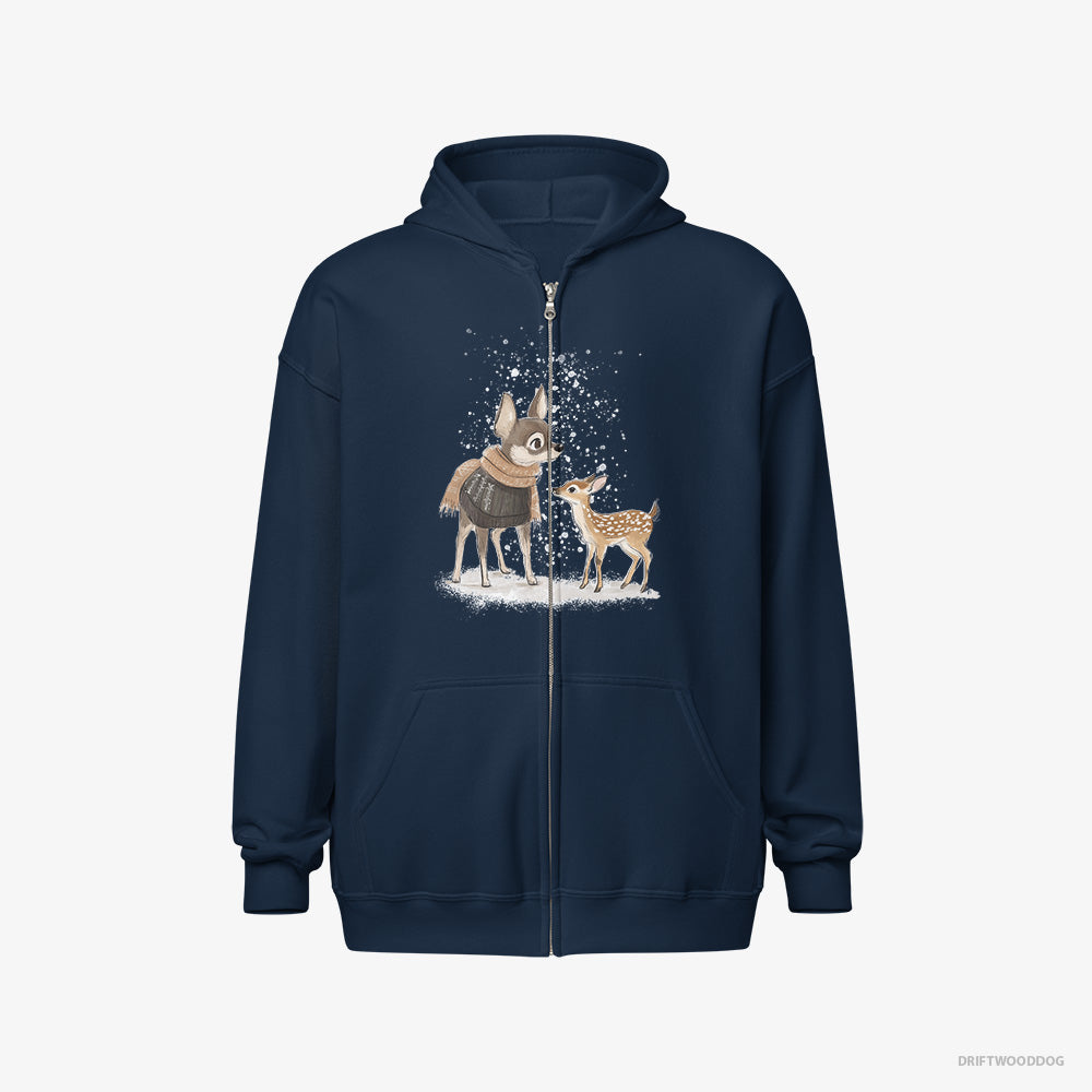 Chihuahua Hoodie – Men Navy Hoodie Full-Zip – and a Baby Reindeer Together (on White Background)