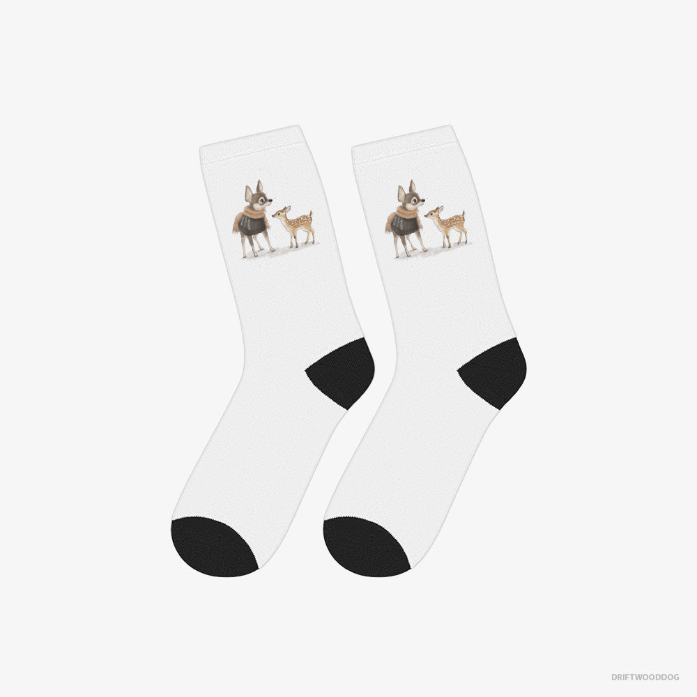 Cute Chihuahua and a Baby Reindeer Together – Socks White – Classic