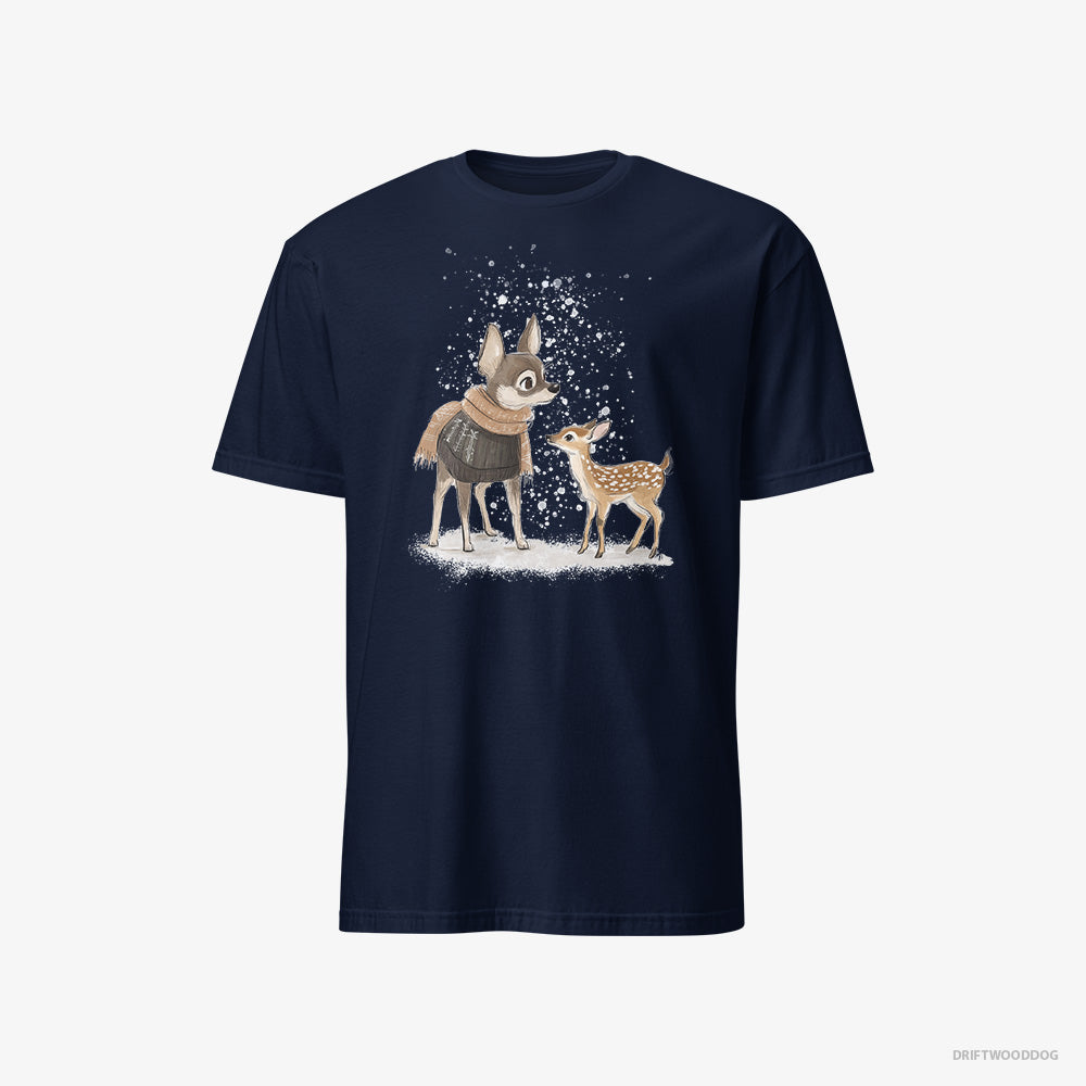 Chihuahua T-Shirt – Men Navy T-Shirt Classic – and a Baby Reindeer Together (on White Background)