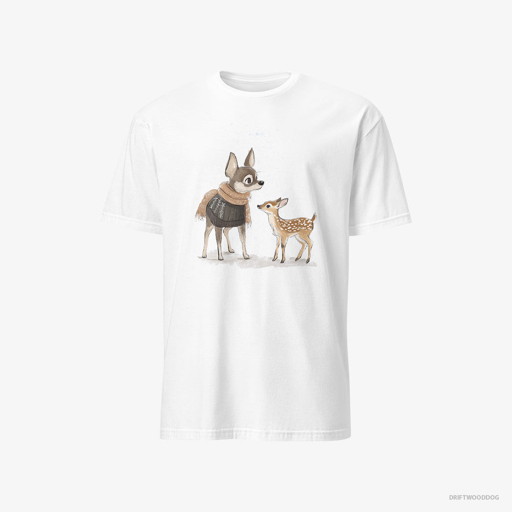 Chihuahua T-Shirt – Men White T-Shirt Classic – and a Baby Reindeer Together (on White Background)