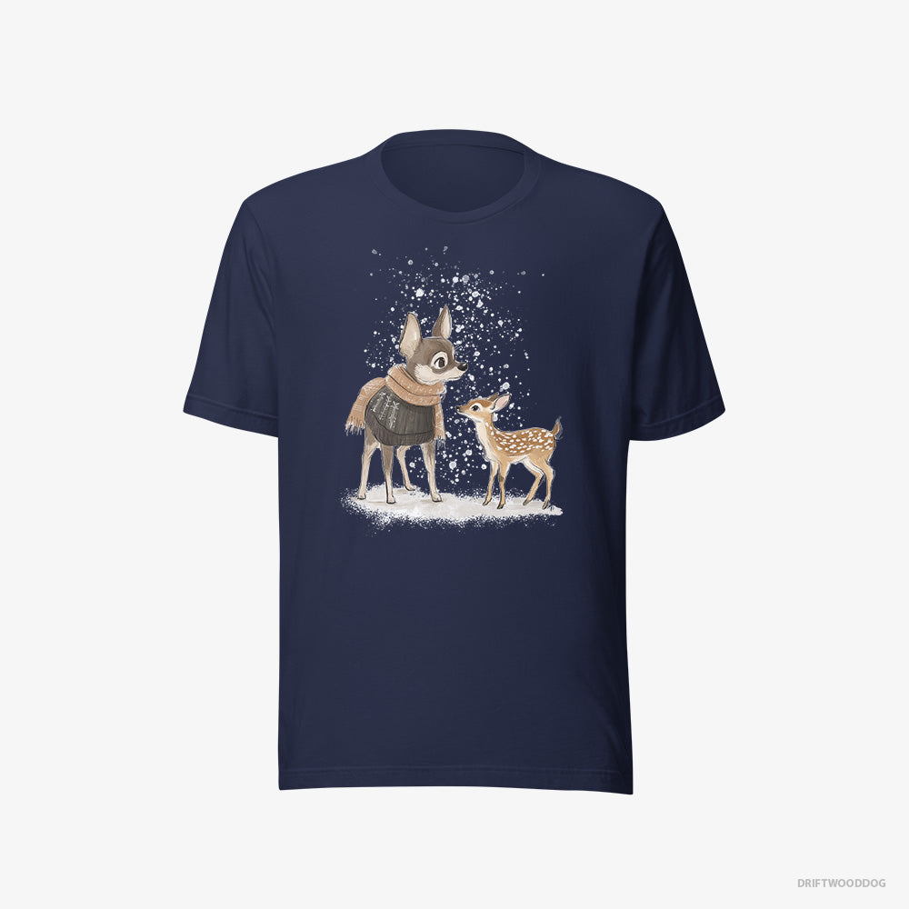 Chihuahua T-Shirt – Men Navy T-Shirt Eco-Friendly – and a Baby Reindeer Together (on White Background)