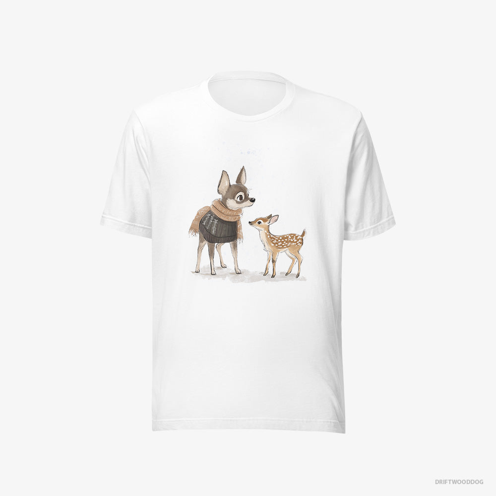 Chihuahua T-Shirt – Men White T-Shirt Eco-Friendly – and a Baby Reindeer Together (on White Background)