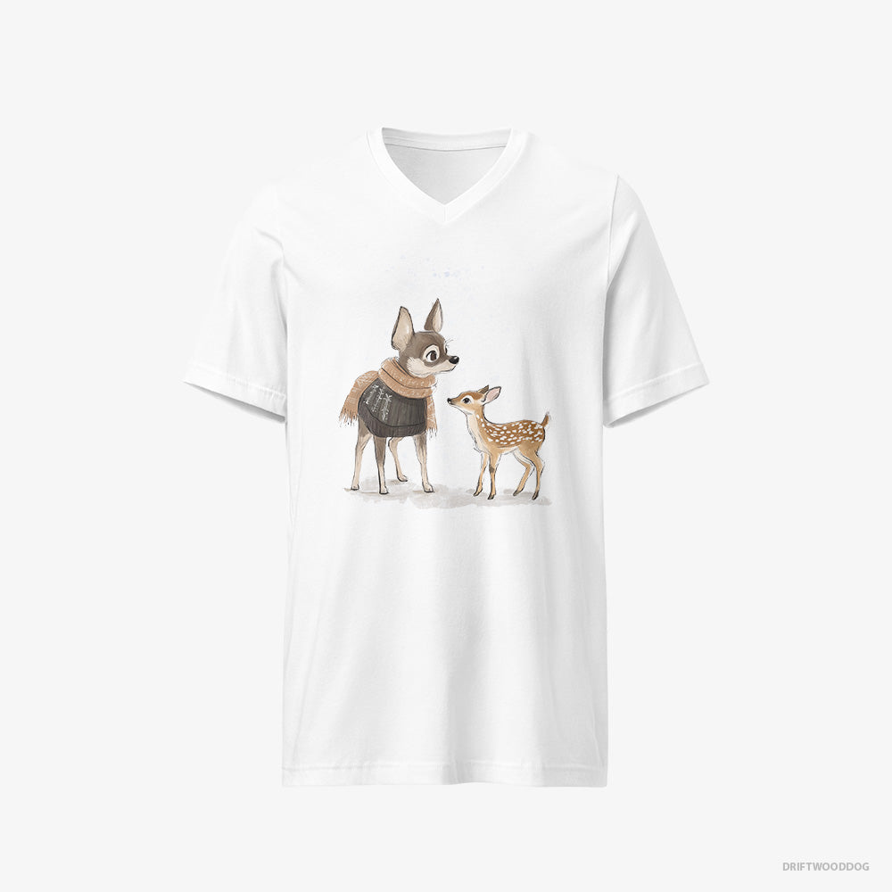 Chihuahua and a Baby Reindeer Together V-Neck T-Shirt