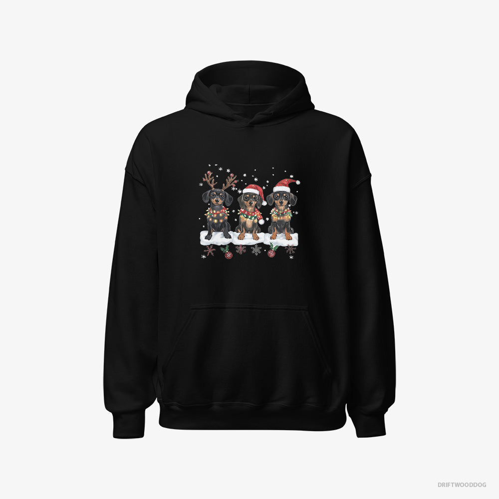 Dachshund Hoodie – Women Black Hoodie Classic – Puppies in a Christmas Theme (on White Background)