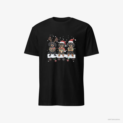 Dachshund Puppies in a Christmas Theme Black T-Shirt