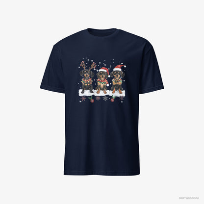 Dachshund T-Shirt – Men Navy T-Shirt Classic – Puppies in a Christmas Theme (on White Background)