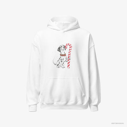 Dalmatian Hoodie – Women White Hoodie Classic – Holding a Huge Christmas Candy (on White Background)