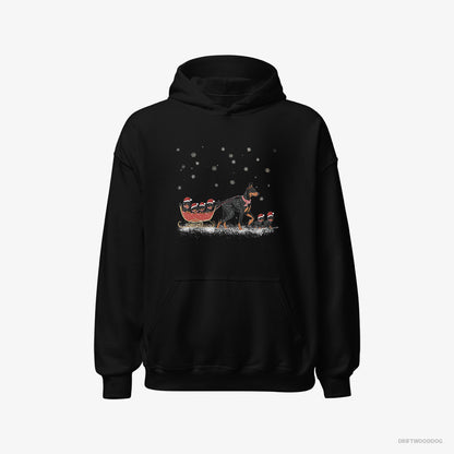 Dobermann Pulling Puppies on a Fun Sled Ride Black Hoodie