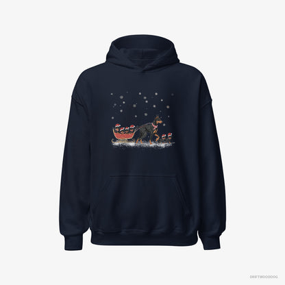 Dobermann Pulling Puppies on a Fun Sled Ride Navy Hoodie