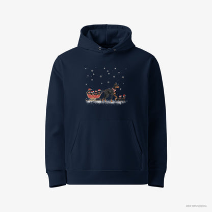 Dobermann Pulling Puppies on a Fun Sled Ride Navy Hoodie