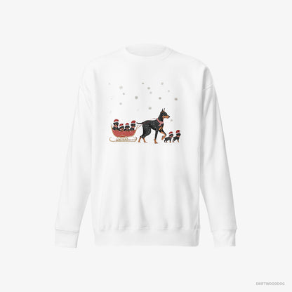 Dobermann Pulling Puppies on a Fun Sled Ride White Sweatshirt