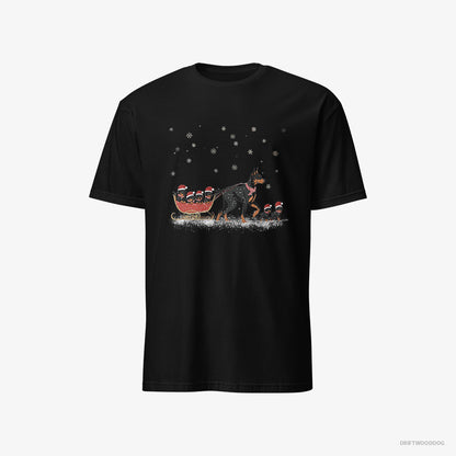 Dobermann Pulling Puppies on a Fun Sled Ride Black T-Shirt