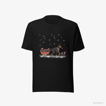 Dobermann Pulling Puppies on a Fun Sled Ride Black T-Shirt